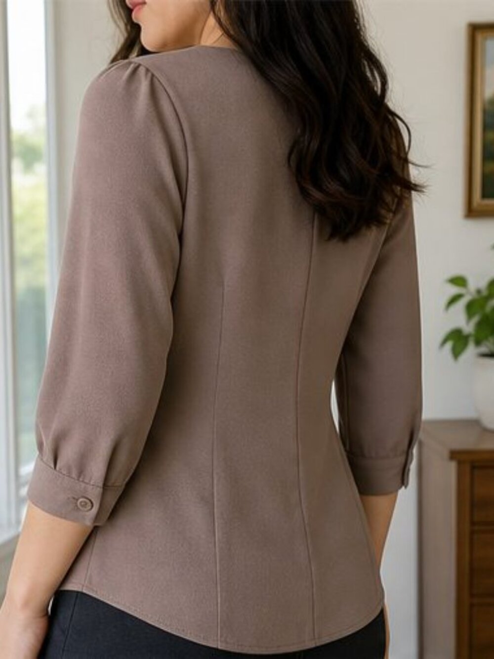 Taupe Ruffle Blouse - Picture 3 of 6